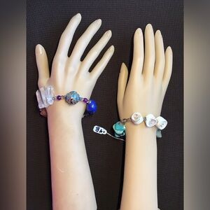 Women’s 2pc Bracelet W/Turquoise,Shells,Quartz,Natural Stones,Faceted Beads 8”